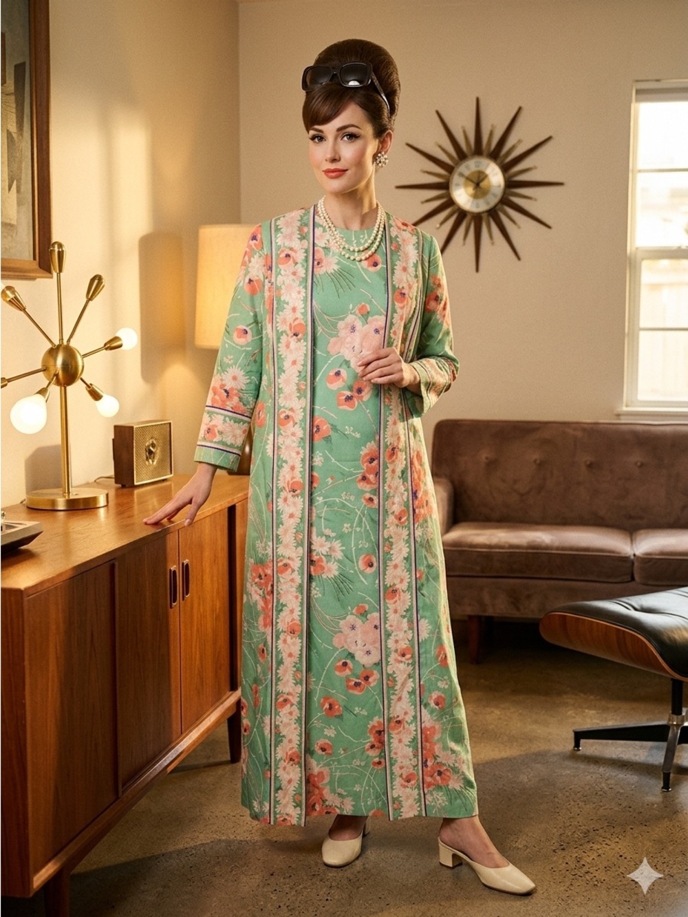 Vintage Retro Handprinted Georgie Keyloun Caftan Kaftan Dress